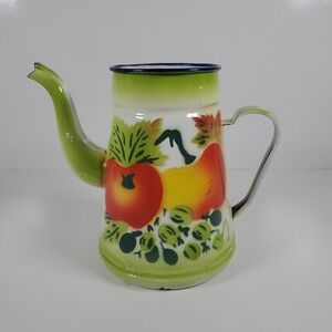 Enamelware Coffee Pot(Fruit Gooseberry & Peaches) Cottage Core, Farm House VTG